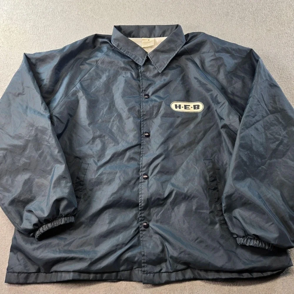 H-E-B Jacket Mens XL Blue Windbreaker Lined Insulated Pockets Collared